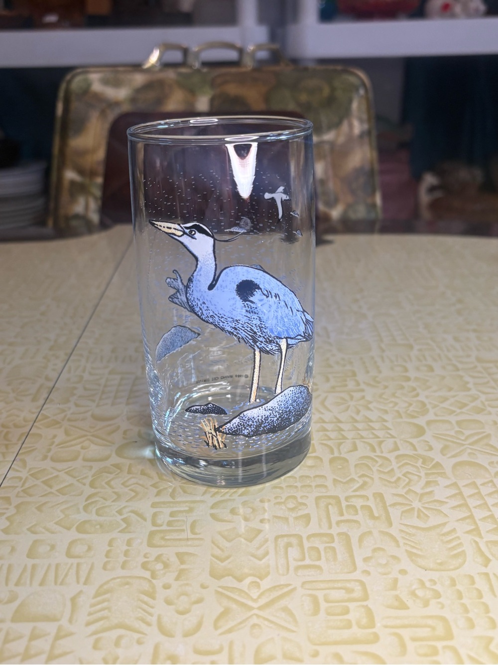 Vintage Blue Heron Illustrated Glass Tumbler